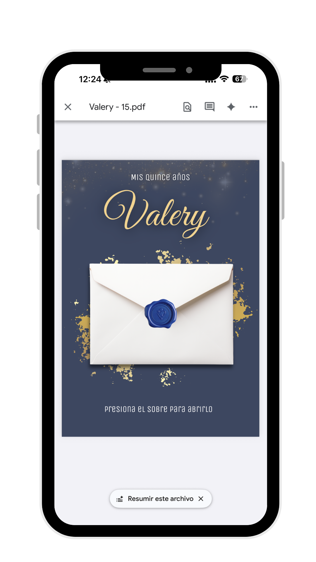Invitación digital de Valery