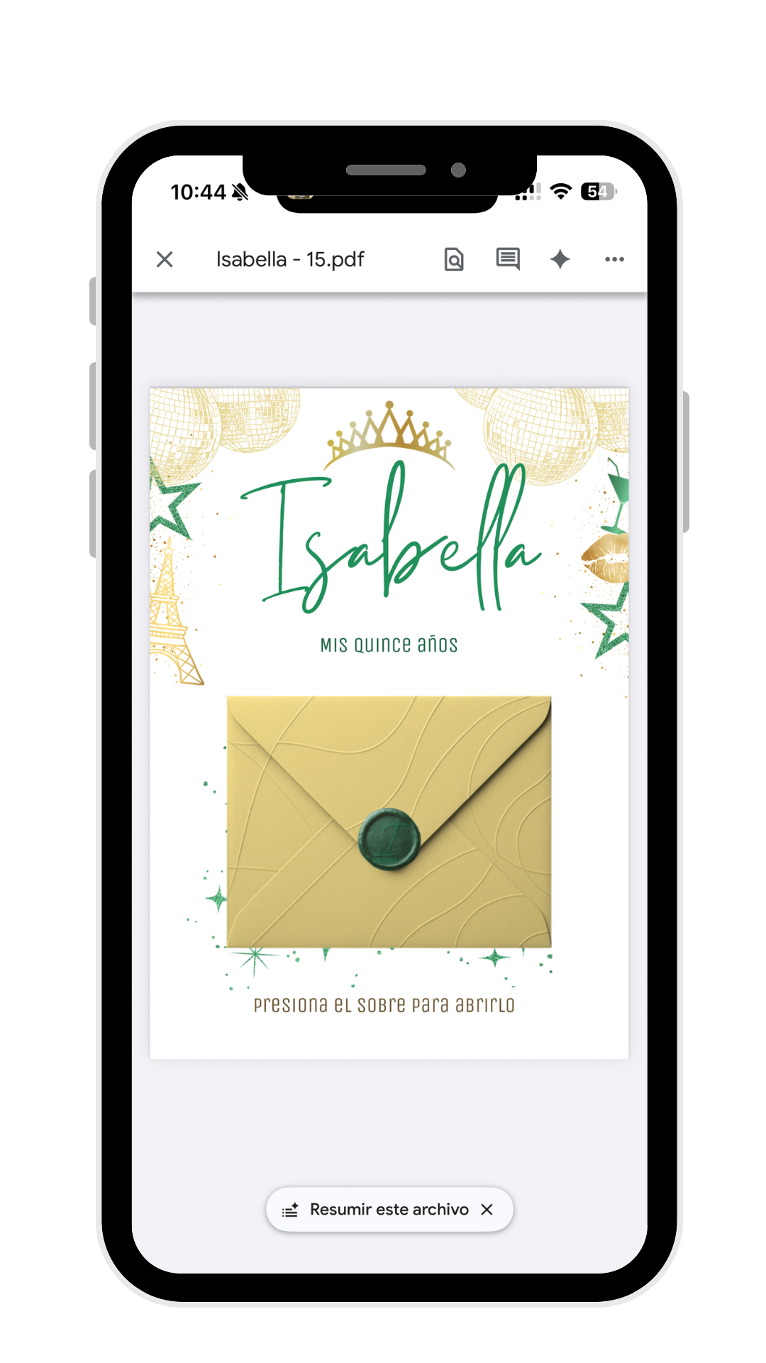 Invitación digital de Isabella