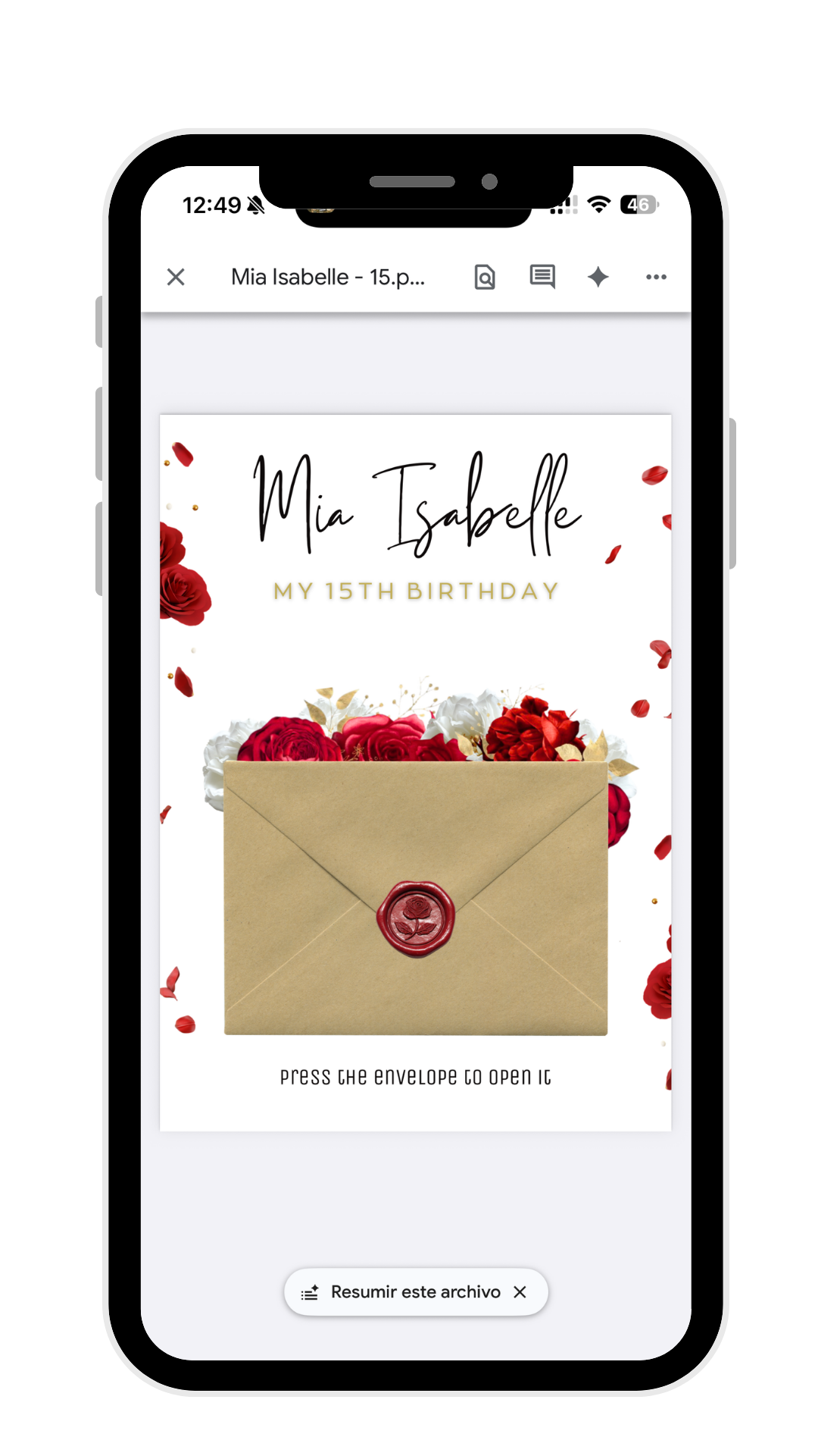 Invitación digital de Mía Isabella